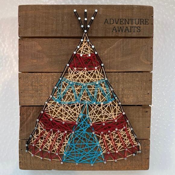 Primitives by Kathy Teepee Adventure Waits Nail String Art Wood Plaque 8x10” - Picture 1 of 12